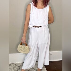 Roylamp white summer, two-piece crop tank and wide leg pant set/jumpsuit look